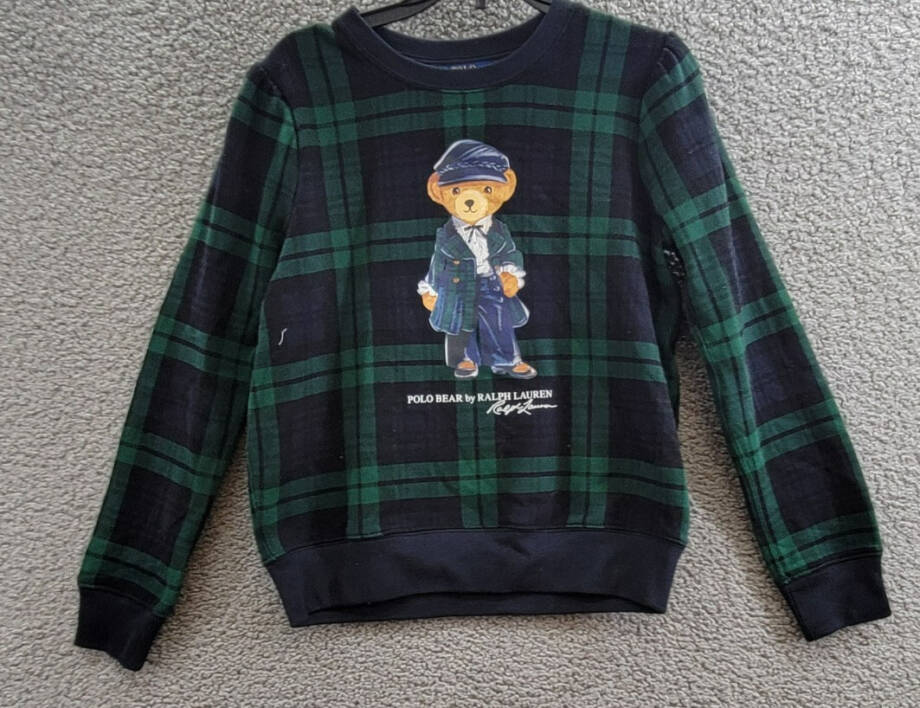 Polo Ralph Lauren Plaid Polo Bear Fleece Sweatshirt Girls' XL (16) Black Multi
