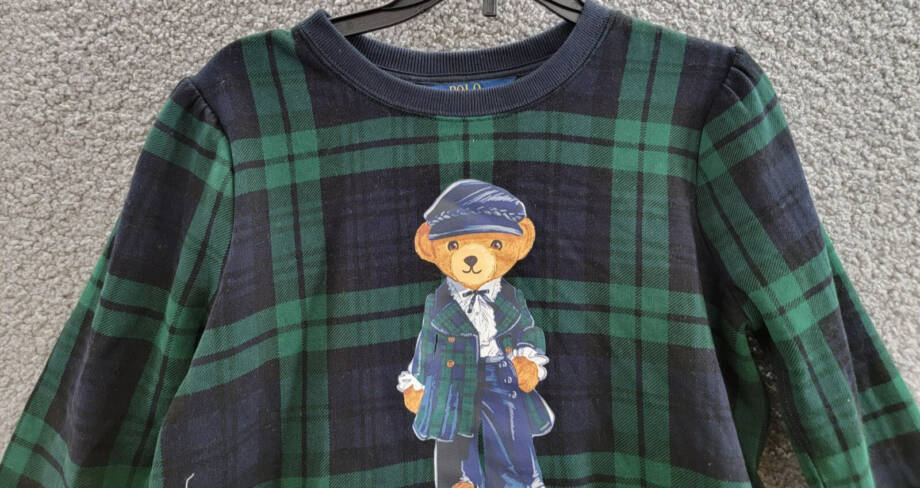 Polo Ralph Lauren Plaid Polo Bear Fleece Sweatshirt Girls' XL (16) Black Multi