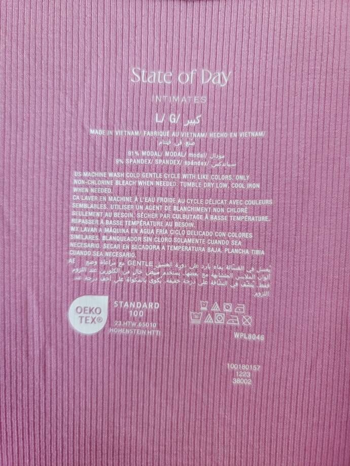 State of Day Ribbed Modal Blend Tank Nightgown Women's L Mauve Orchid Pullover