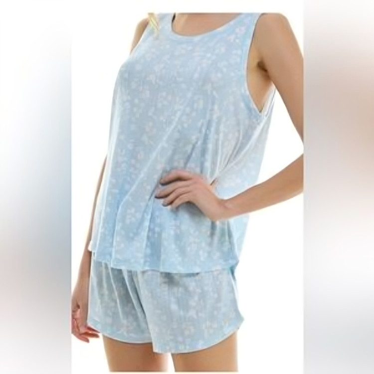 Roudelain Pointelle Pajama Tank Top Women's L Nantucket Floral Crewneck Pullover