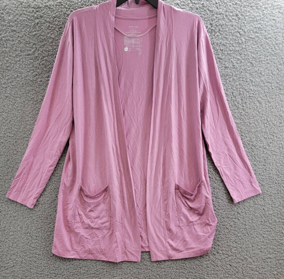 State of Day Knit Open Front Cardigan Women's S Mauve Orchid Pockets Long Sleeve