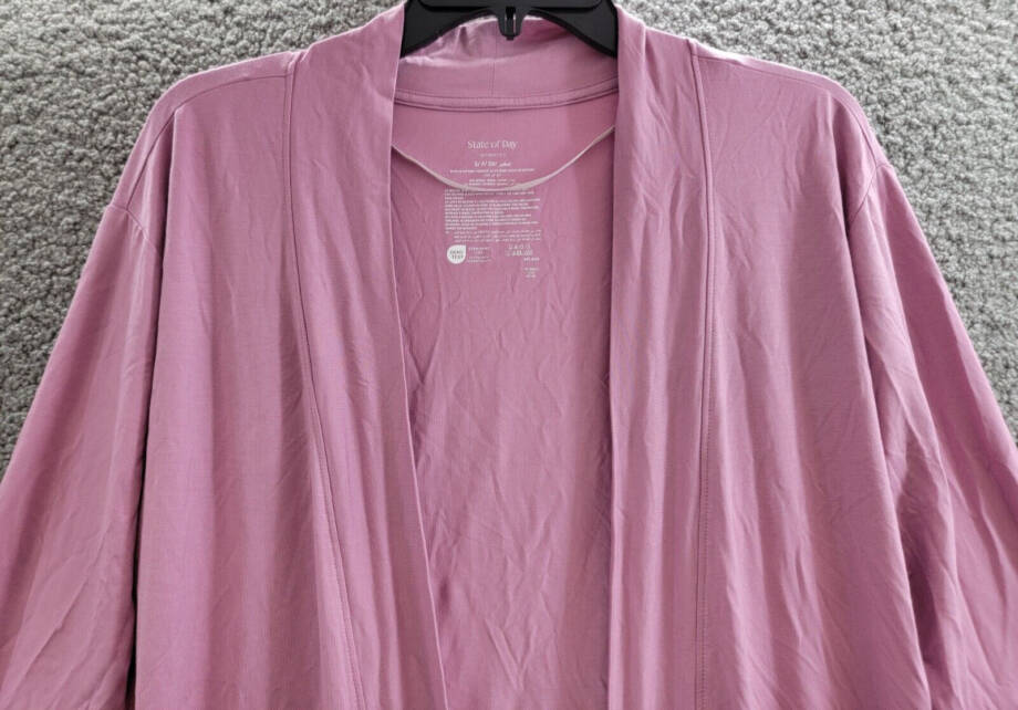 State of Day Knit Open Front Cardigan Women's S Mauve Orchid Pockets Long Sleeve
