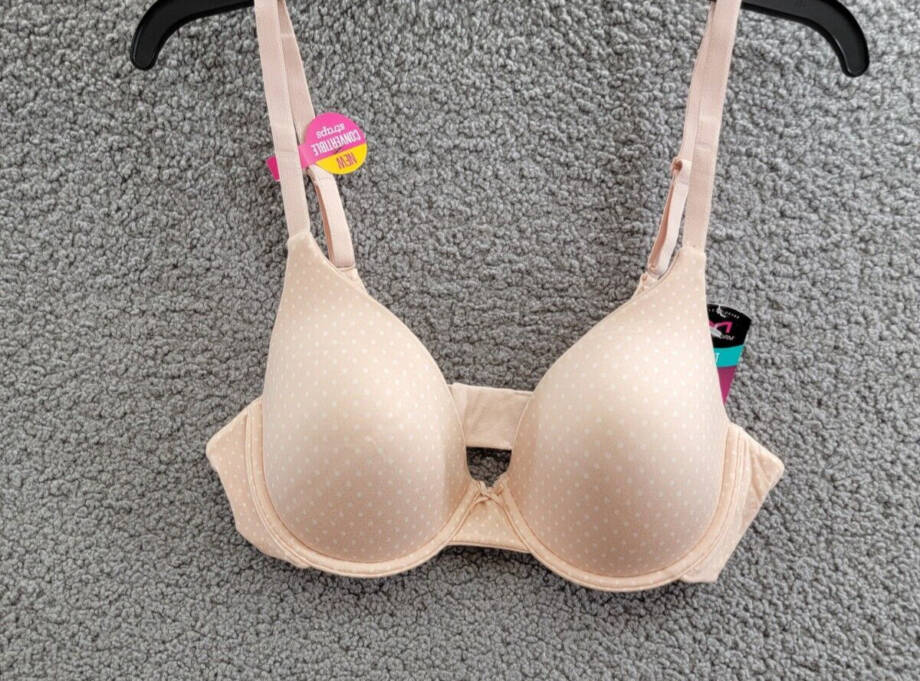 Maidenform Comfy Soft Demi Underwire Bra Women's 36D Shell Ivory Dot Hook & Eye