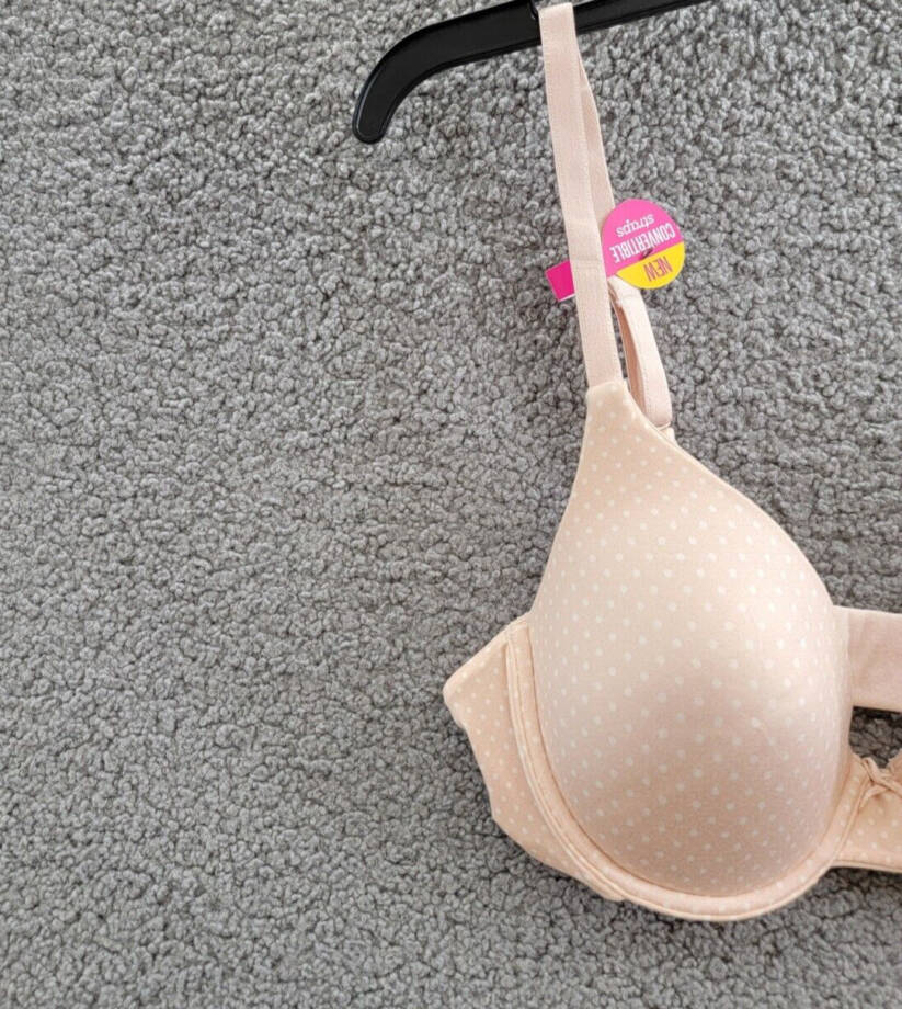 Maidenform Comfy Soft Demi Underwire Bra Women's 36D Shell Ivory Dot Hook & Eye