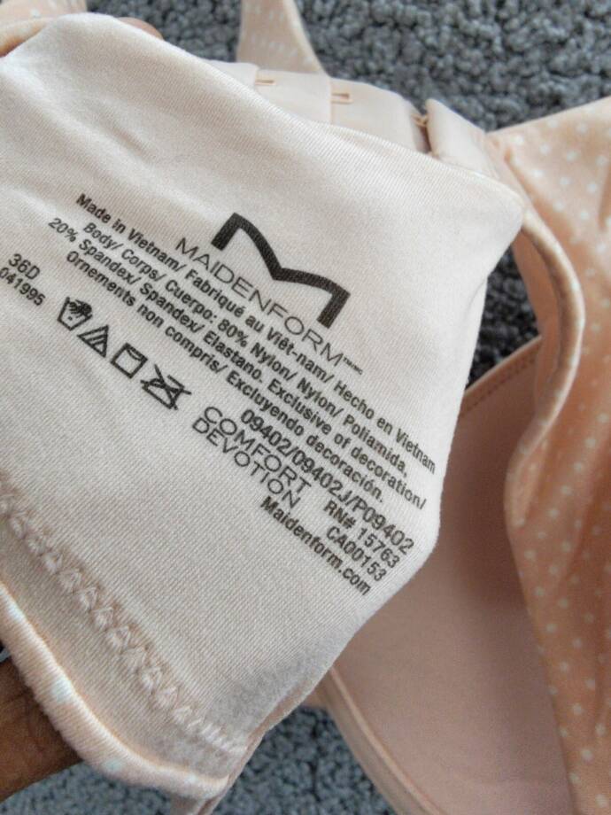 Maidenform Comfy Soft Demi Underwire Bra Women's 36D Shell Ivory Dot Hook & Eye