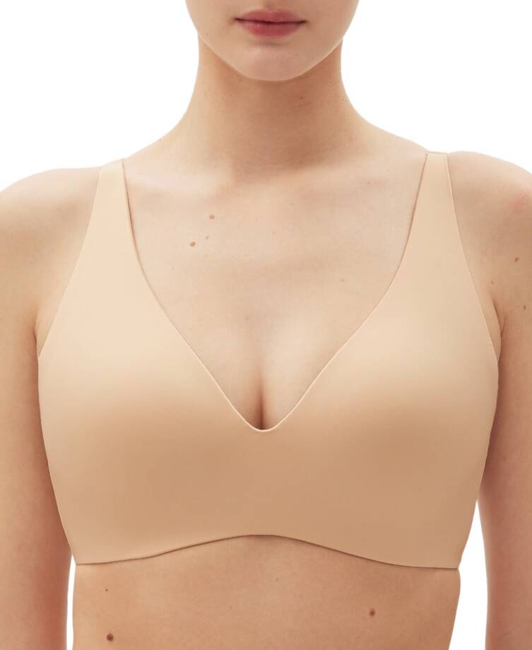 GapBody Everyday Essentials Wireless Bra Womens 32DD Brush Beige Hook & Eye Back