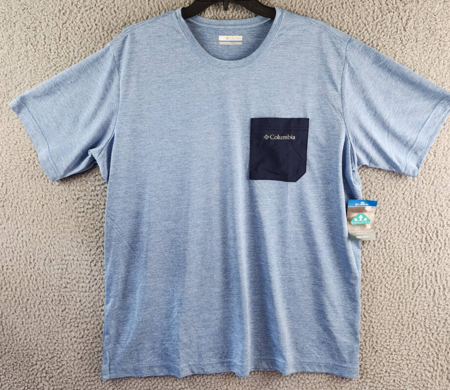 Columbia Hike Novelty Performance Crewneck T-Shirt Men's XL Blue Short Sleeves~