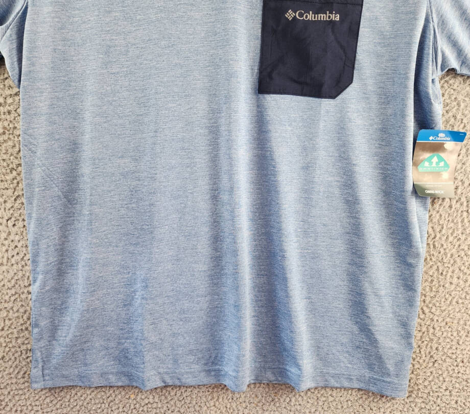 Columbia Hike Novelty Performance Crewneck T-Shirt Men's XL Blue Short Sleeves~