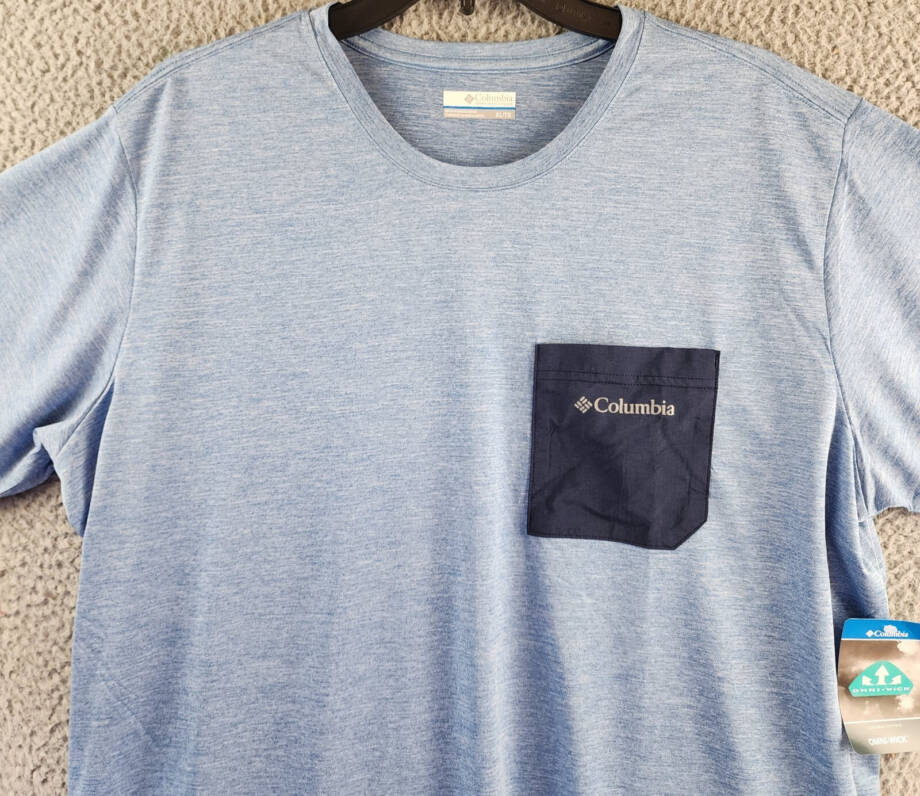 Columbia Hike Novelty Performance Crewneck T-Shirt Men's XL Blue Short Sleeves~