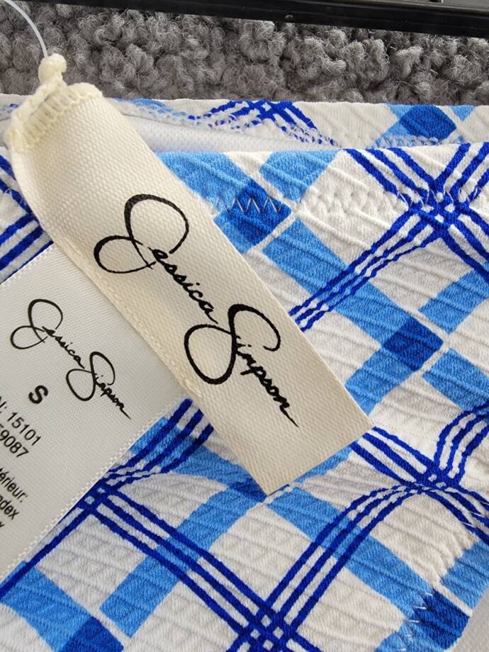 Jessica Simpson Afternoon Tea Checked Shirred Bottom Women's S Caspian Plaid