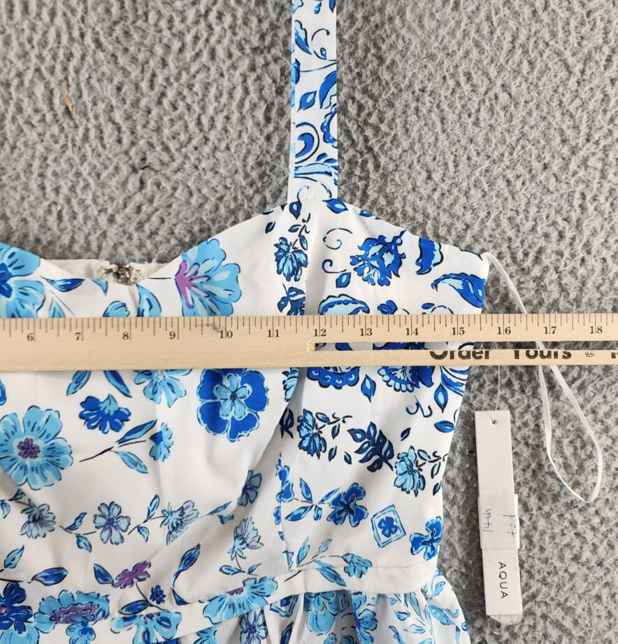 AQUA Floral Print Peplum Top Women's S Blue/White Sweetheart Neck Sleeveless~