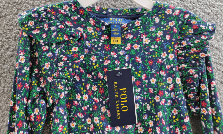 Polo Ralph Lauren Floral Ruffled Top Little Girls 4 Navy Multi Crew Neck L/S