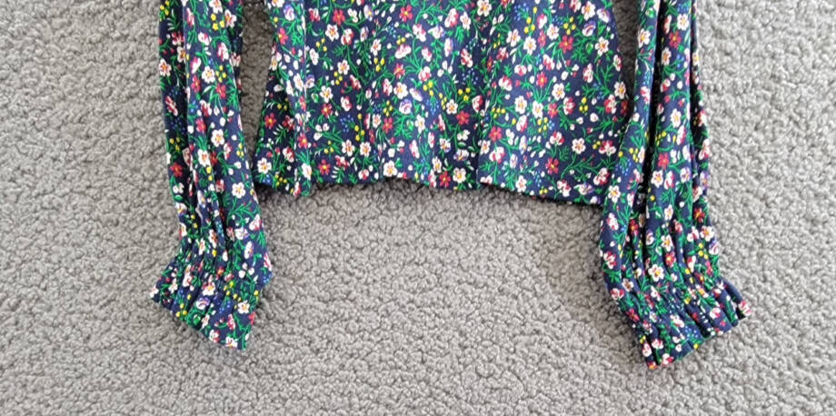 Polo Ralph Lauren Floral Ruffled Top Little Girls 4 Navy Multi Crew Neck L/S