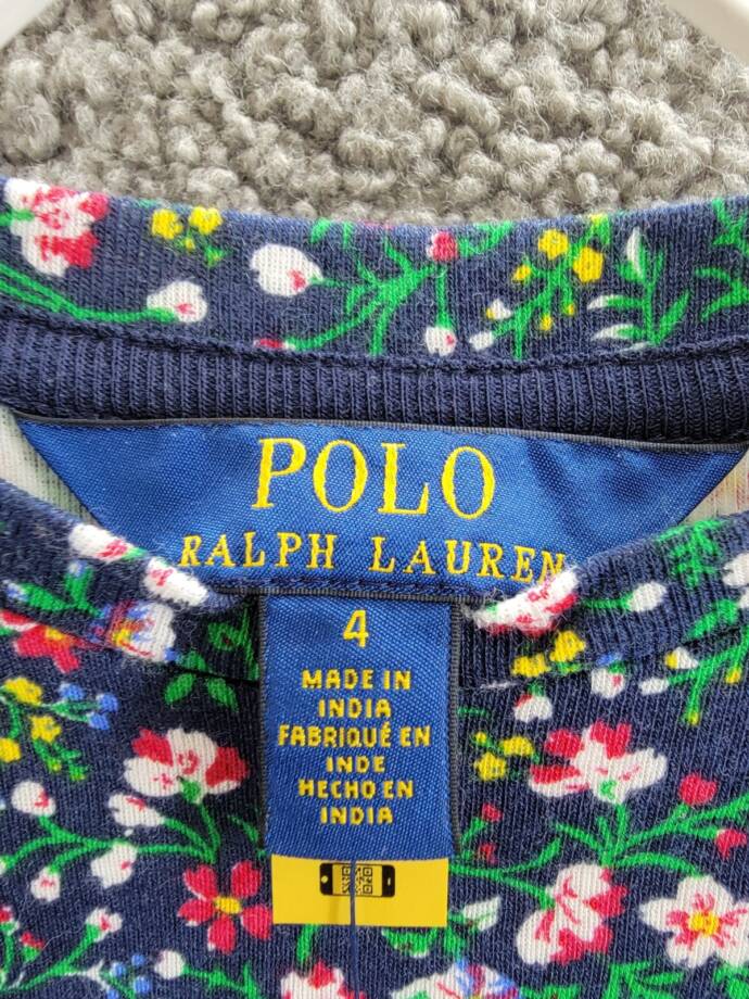 Polo Ralph Lauren Floral Ruffled Top Little Girls 4 Navy Multi Crew Neck L/S
