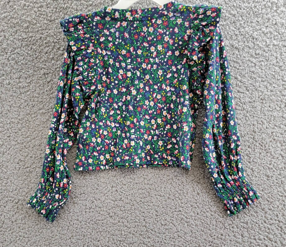 Polo Ralph Lauren Floral Ruffled Top Little Girls 4 Navy Multi Crew Neck L/S