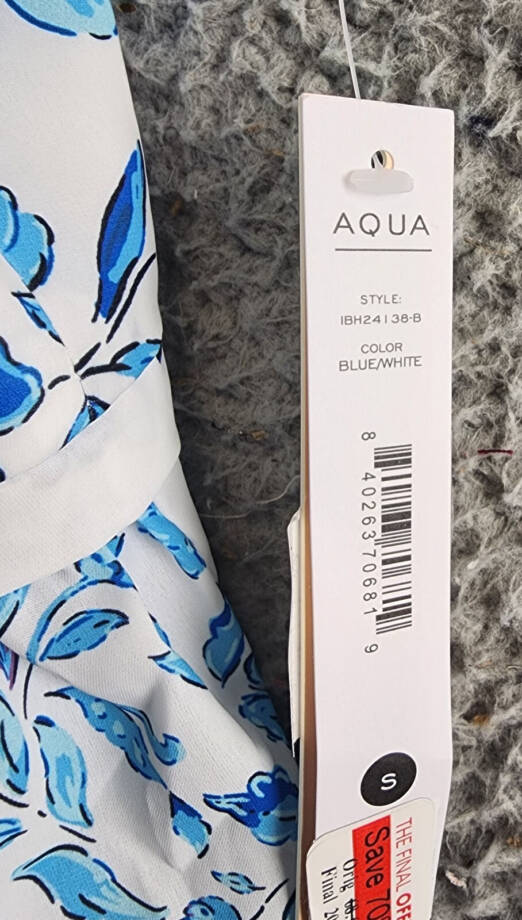 AQUA Floral Print Peplum Top Women's S Blue/White Sweetheart Neck Sleeveless~