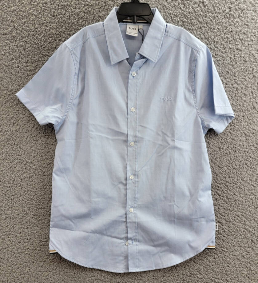 BOSS Kidswear Short Sleeved Shirt Boys' 14 Pale Blue Button Closure Shirt Collar