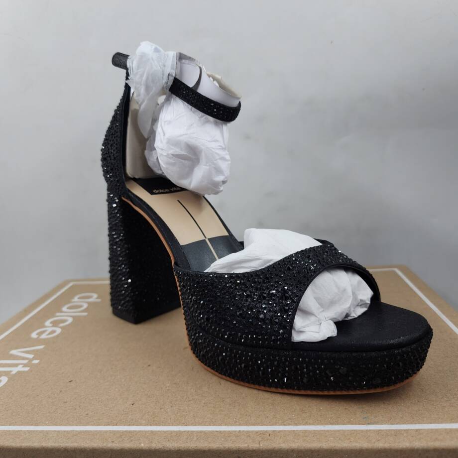 Dolce Vita Pandro Crystal Sandals Women's 7 Black Metallic Buckled Ankle Strap