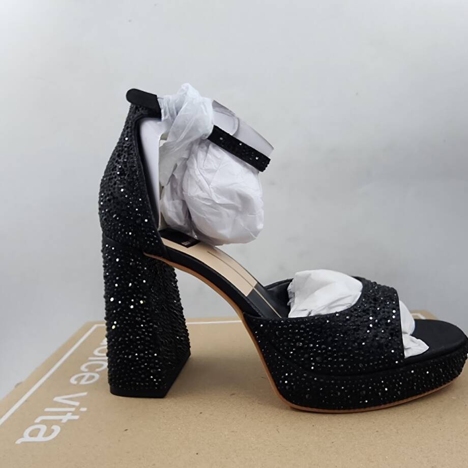 Dolce Vita Pandro Crystal Sandals Women's 7 Black Metallic Buckled Ankle Strap