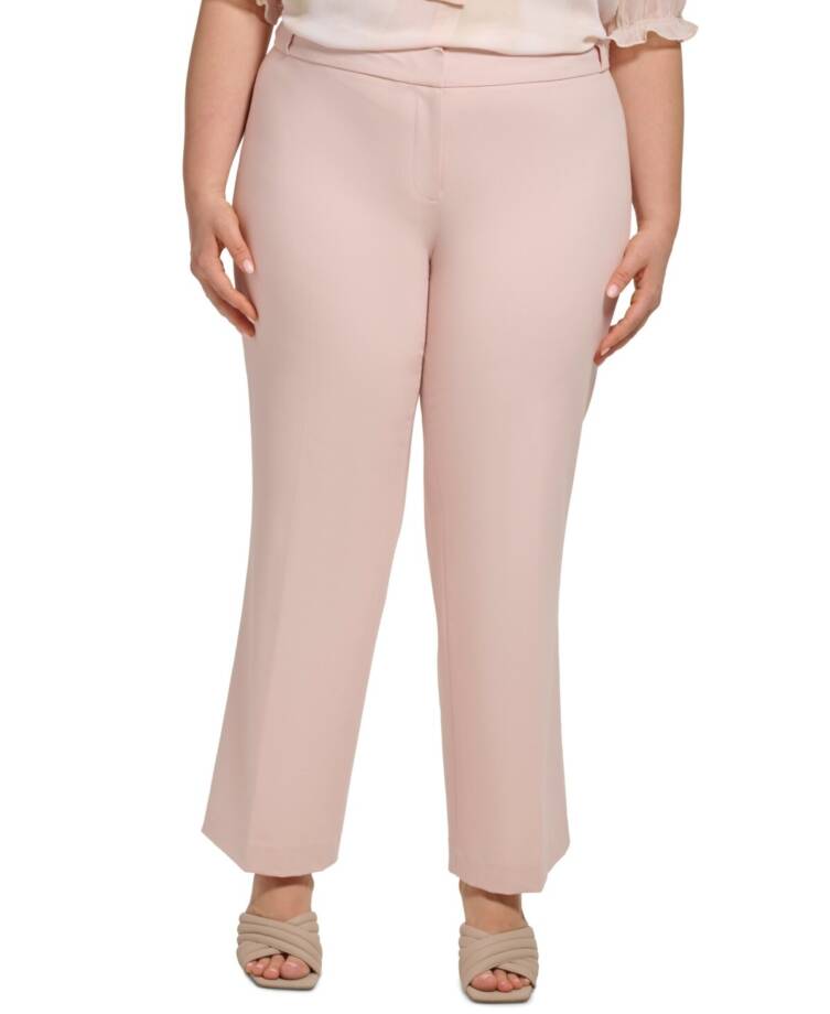 Calvin Klein Plus Size Solid Crepe Ankle Pants Women's 14W Petal Pink Zip Fly