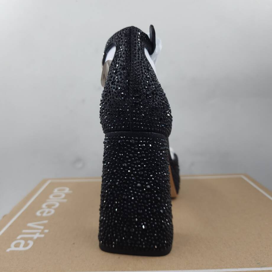 Dolce Vita Pandro Crystal Sandals Women's 7 Black Metallic Buckled Ankle Strap