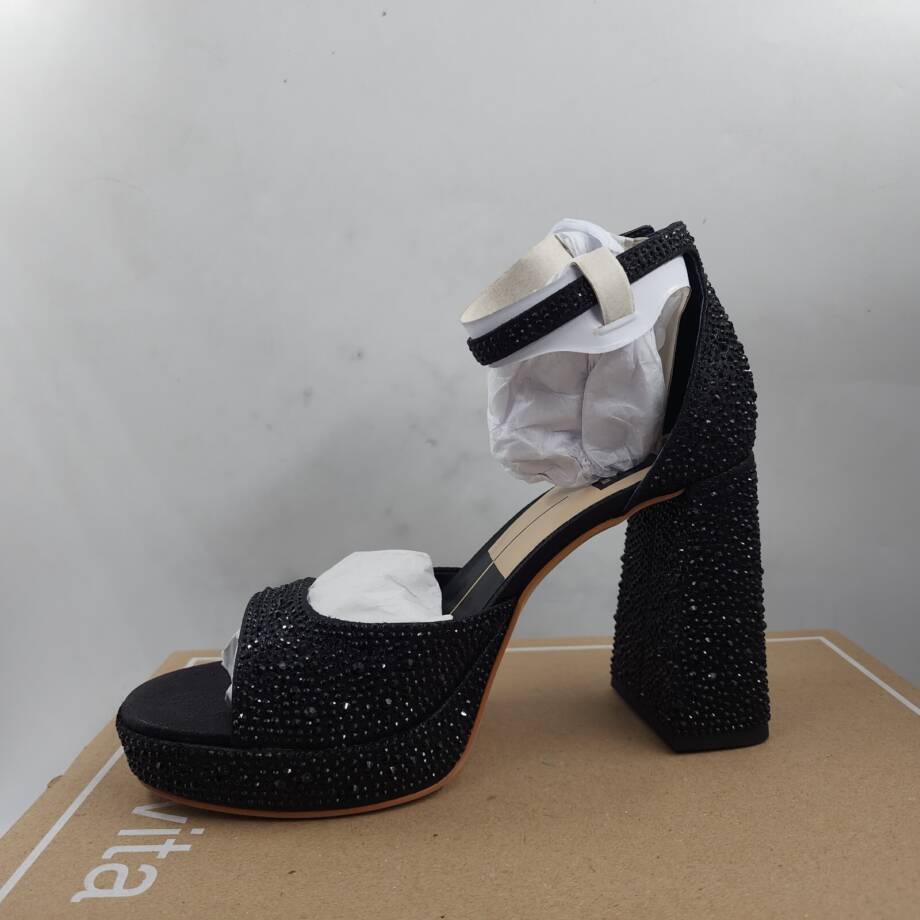 Dolce Vita Pandro Crystal Sandals Women's 7 Black Metallic Buckled Ankle Strap