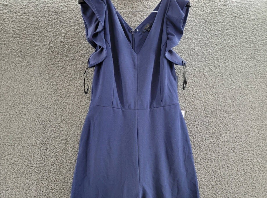 RACHEL Rachel Roy Ruffled-Sleeve Cropped Jumpsuit Womens L Navy Back Zip Closure