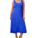 MSK Plus Size Pullover Dress Women's 2X Blue Side Pockets Scoop Neck Sleeveless