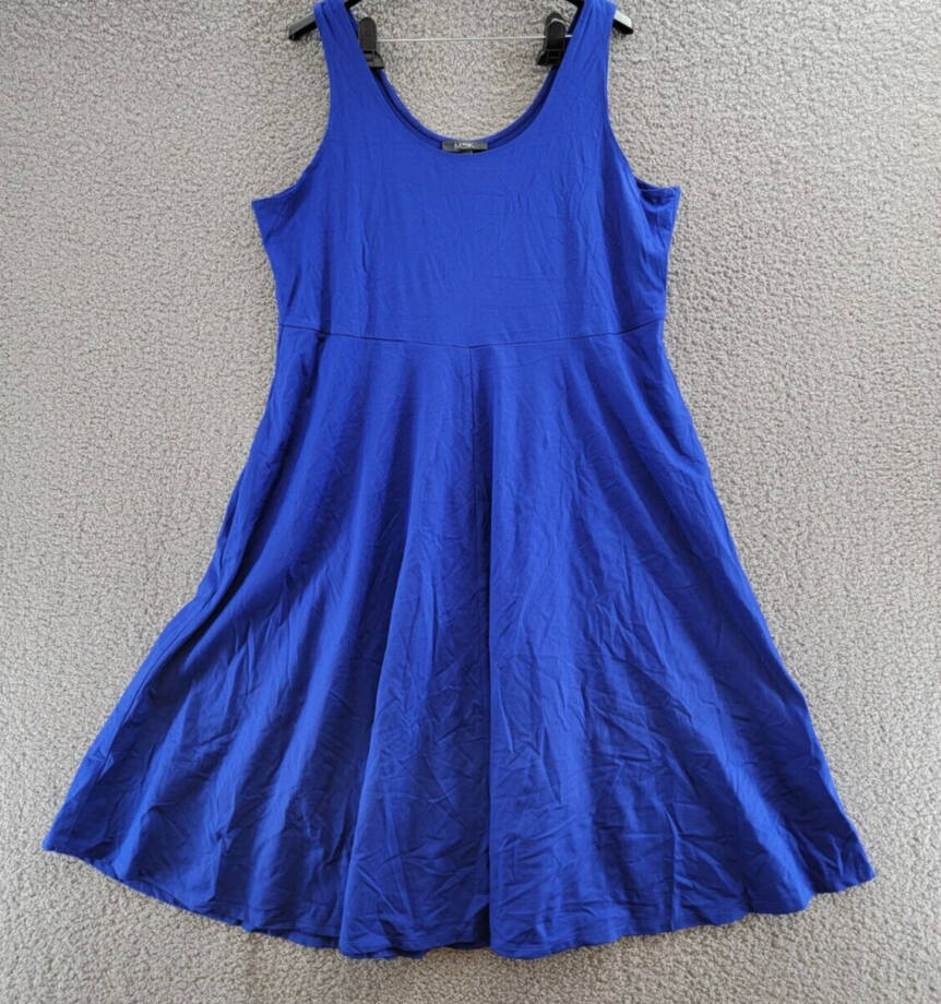 MSK Plus Size Pullover Dress Women's 2X Blue Side Pockets Scoop Neck Sleeveless