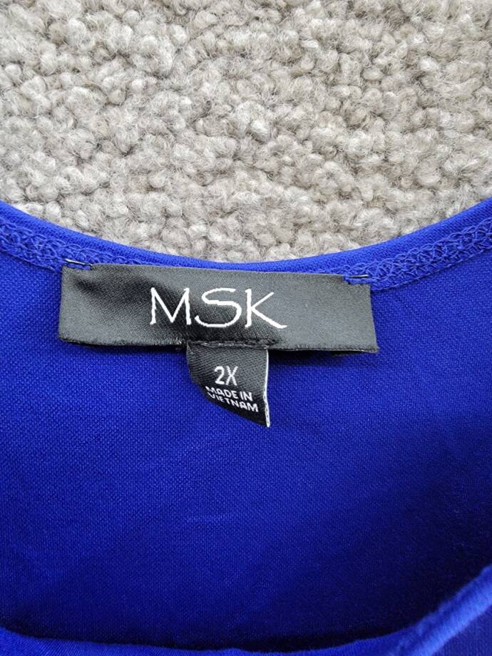 MSK Plus Size Pullover Dress Women's 2X Blue Side Pockets Scoop Neck Sleeveless