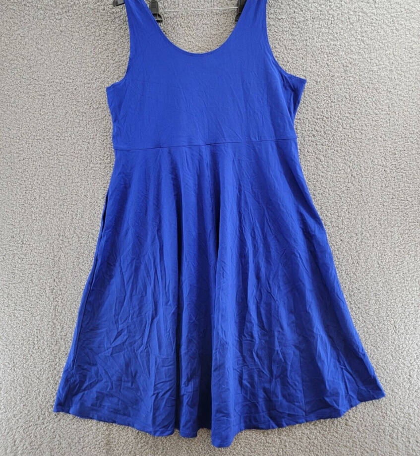 MSK Plus Size Pullover Dress Women's 2X Blue Side Pockets Scoop Neck Sleeveless