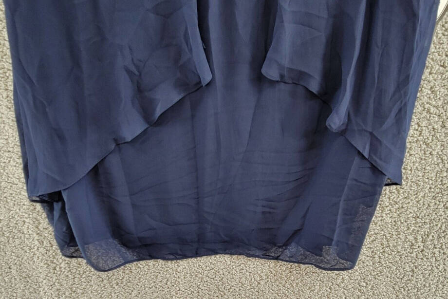 SLNY Chiffon Cut-Out Beaded Neckline Dress Women's 8 Navy Hook & Eye Closure