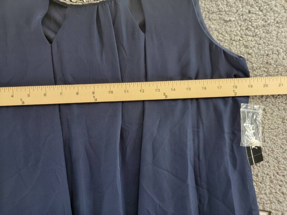 SLNY Chiffon Cut-Out Beaded Neckline Dress Women's 8 Navy Hook & Eye Closure