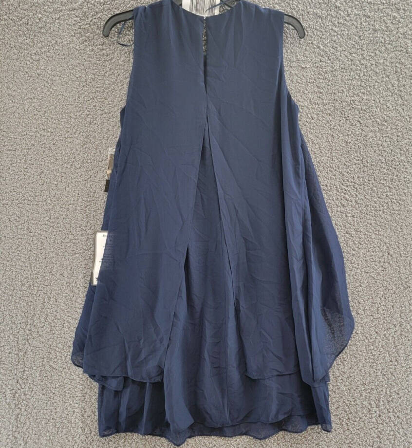 SLNY Chiffon Cut-Out Beaded Neckline Dress Women's 8 Navy Hook & Eye Closure