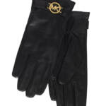 MICHAEL Michael Kors Leather Logo Ornament Gloves Women's XL Black/Gold Elastic~