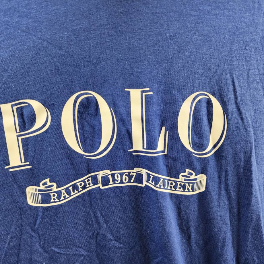 Polo Ralph Lauren Logo-Print Jersey Shirt Men's M Blue Crew Neck Long Sleeve