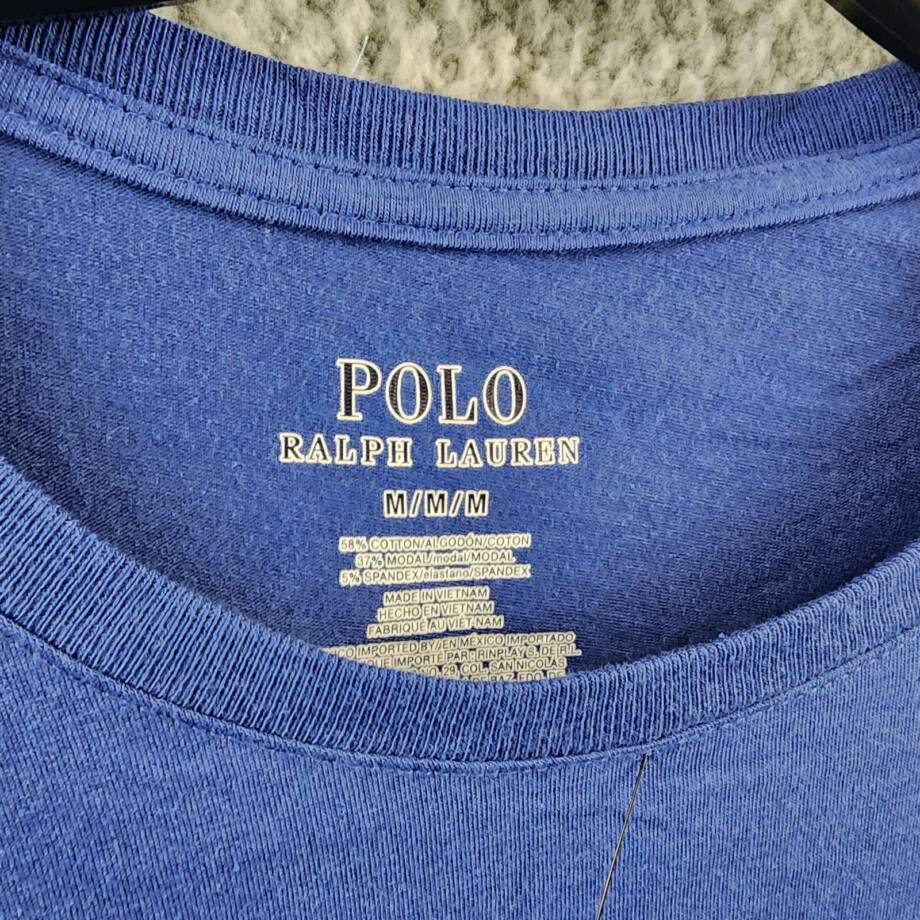 Polo Ralph Lauren Logo-Print Jersey Shirt Men's M Blue Crew Neck Long Sleeve