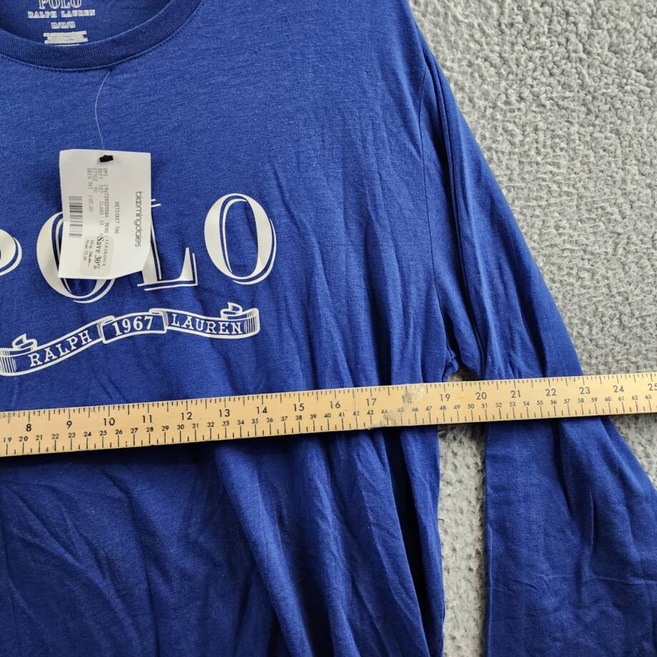 Polo Ralph Lauren Logo-Print Jersey Shirt Men's M Blue Crew Neck Long Sleeve