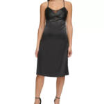 GUESS Lace-Trim Sleeveless Slip Dress Women's 4 Black V-Neck Back Zip Closure
