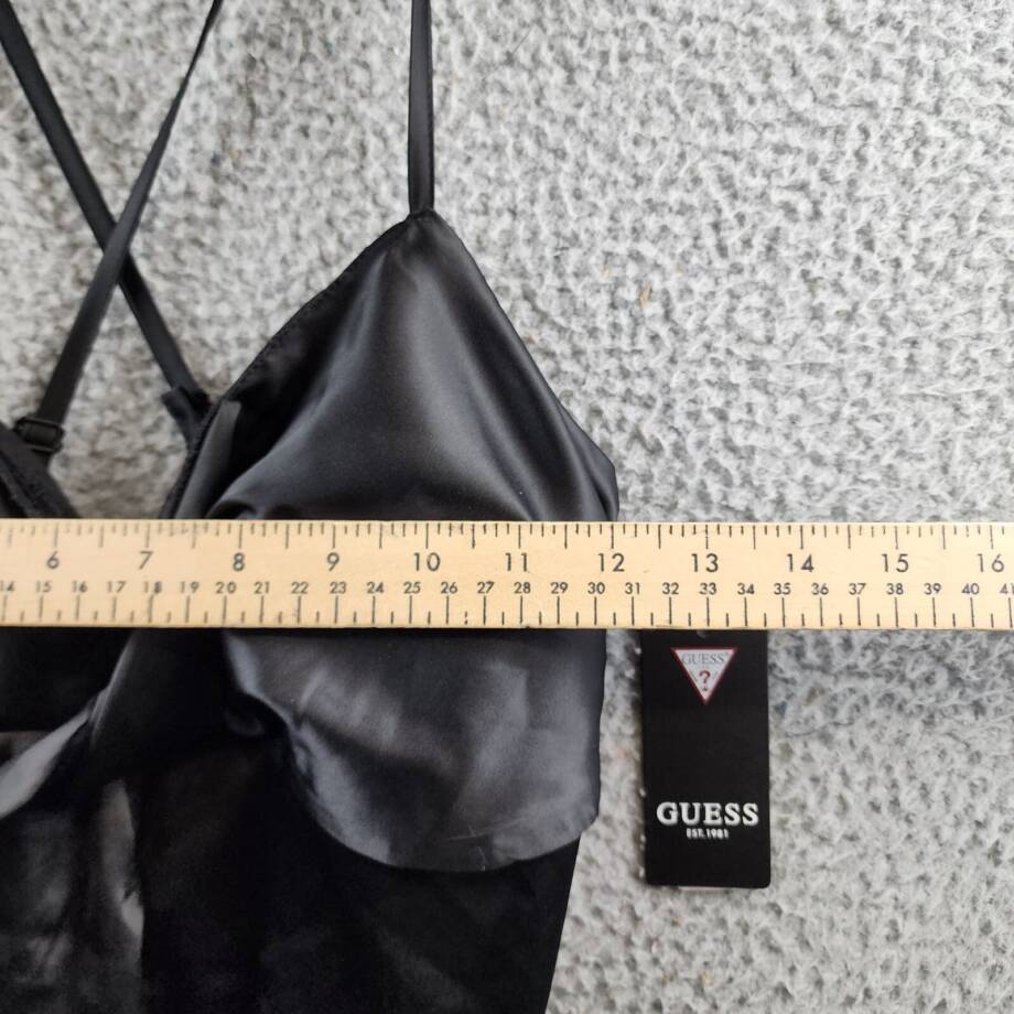 GUESS Lace-Trim Sleeveless Slip Dress Women's 4 Black V-Neck Back Zip Closure