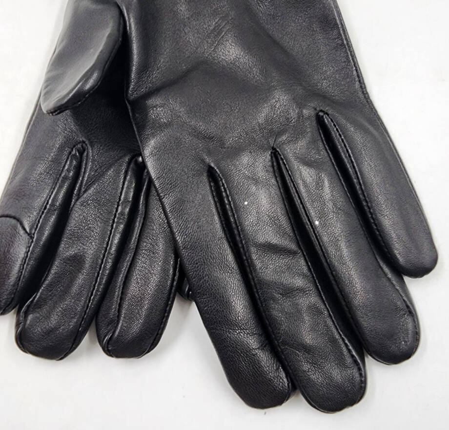 MICHAEL Michael Kors Leather Logo Ornament Gloves Women's XL Black/Gold Elastic~
