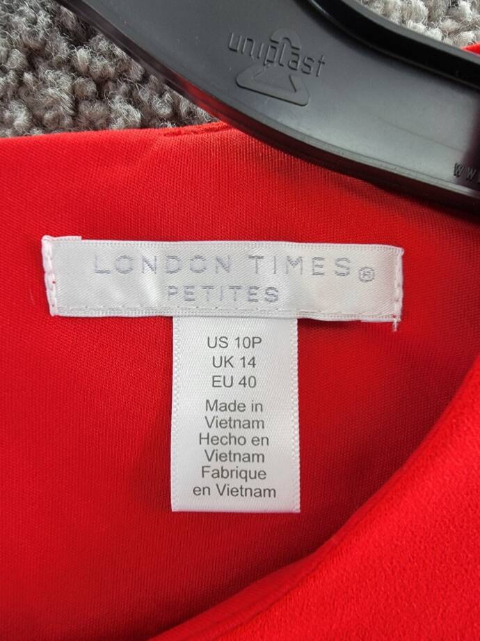 London Times Petite Fit & Flare Scuba Crepe Midi Dress Women's 10P Red Back Zip