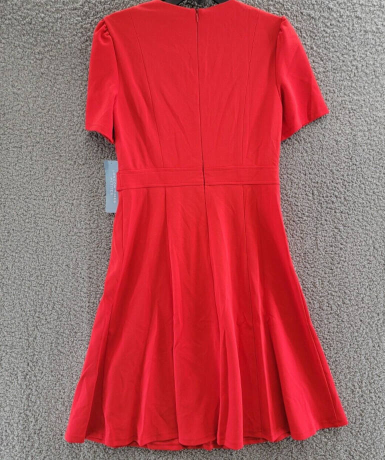 London Times Petite Fit & Flare Scuba Crepe Midi Dress Women's 10P Red Back Zip