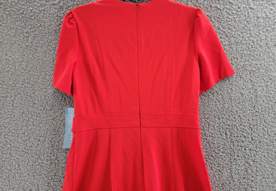 London Times Petite Fit & Flare Scuba Crepe Midi Dress Women's 10P Red Back Zip
