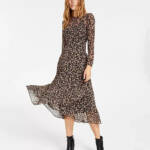 Tommy Hilfiger Crossover-Hem Midi Dress Women's 8 Black/Tan Back Zip Closure