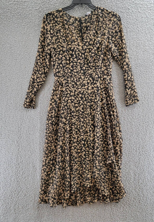 Tommy Hilfiger Crossover-Hem Midi Dress Women's 8 Black/Tan Back Zip Closure