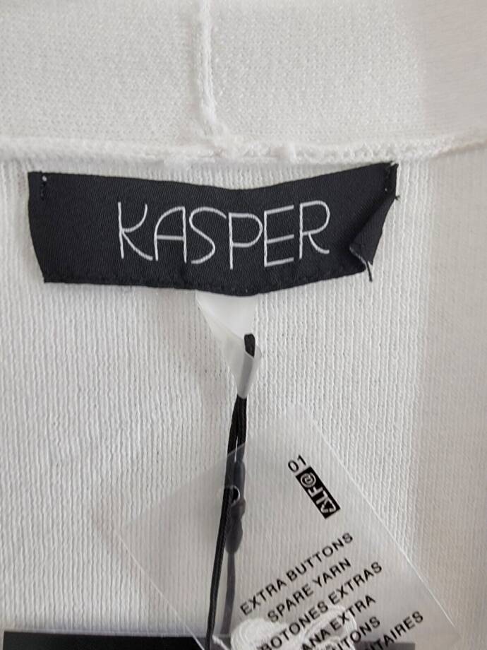 Kasper Open-Front Long-Sleeve Sweater Women's XL White Solid Collarless Pull On