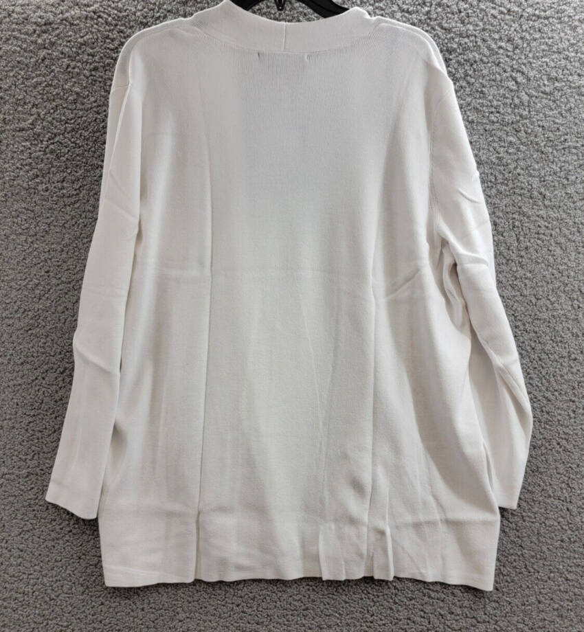 Kasper Open-Front Long-Sleeve Sweater Women's XL White Solid Collarless Pull On