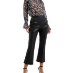 French Connection Claudia Faux-Leather Kick-Flare Pants Womens 10 Black Back Zip
