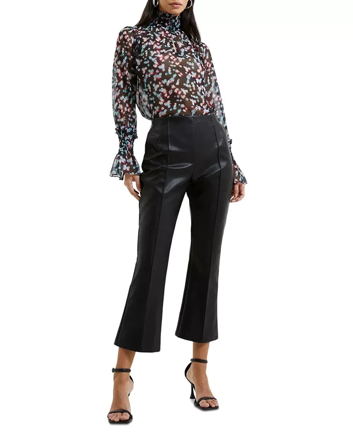 French Connection Claudia Faux-Leather Kick-Flare Pants Womens 10 Black Back Zip